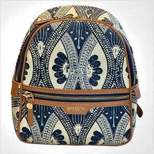 Spartina 449 Daufuskie Island Backpack Blue Beige Linen Leather Getaway School